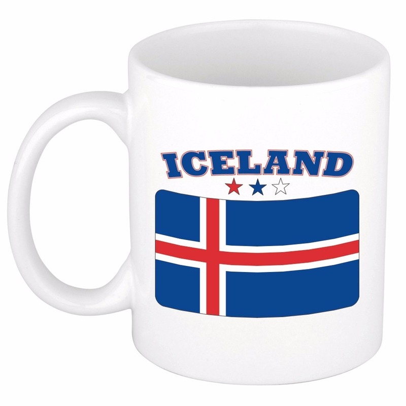 Supporters koffie mok - drink beker - vlag van IJsland - wit - 300 ml