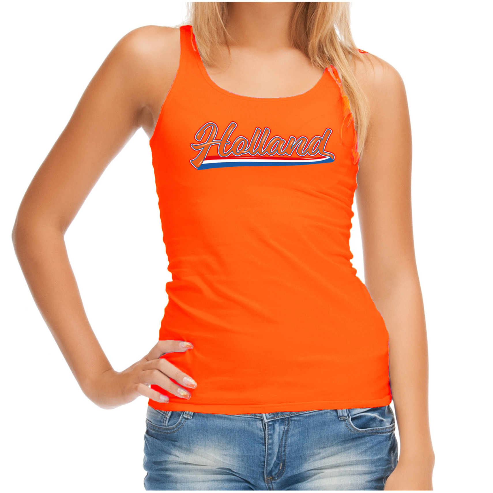 Tanktop Holland met Nederlandse wimpel Holland / Nederland supporter EK/ WK oranje voor dames