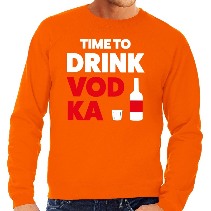 Time to Drink Vodka tekst sweater oranje voor heren