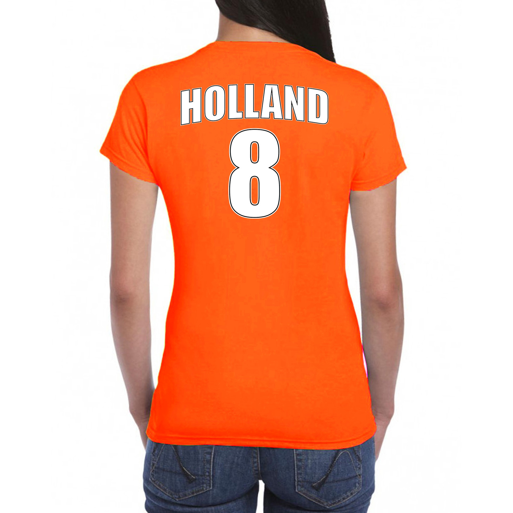 Oranje supporter t-shirt met rugnummer 8 - Holland / Nederland fan shirt voor dames