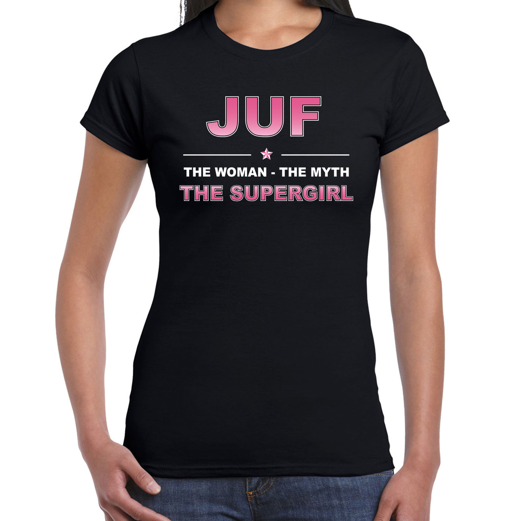 Juf the legend cadeau t-shirt zwart voor dames