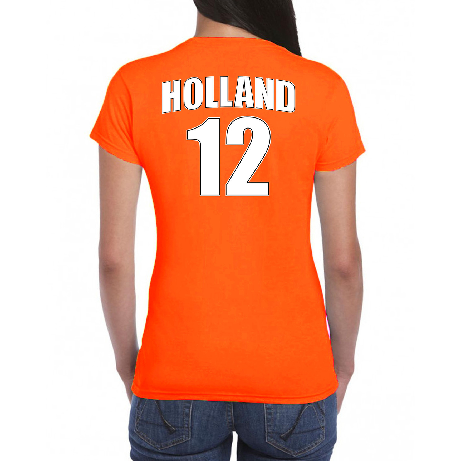 Oranje supporter t-shirt met rugnummer 12 - Holland / Nederland fan shirt voor dames