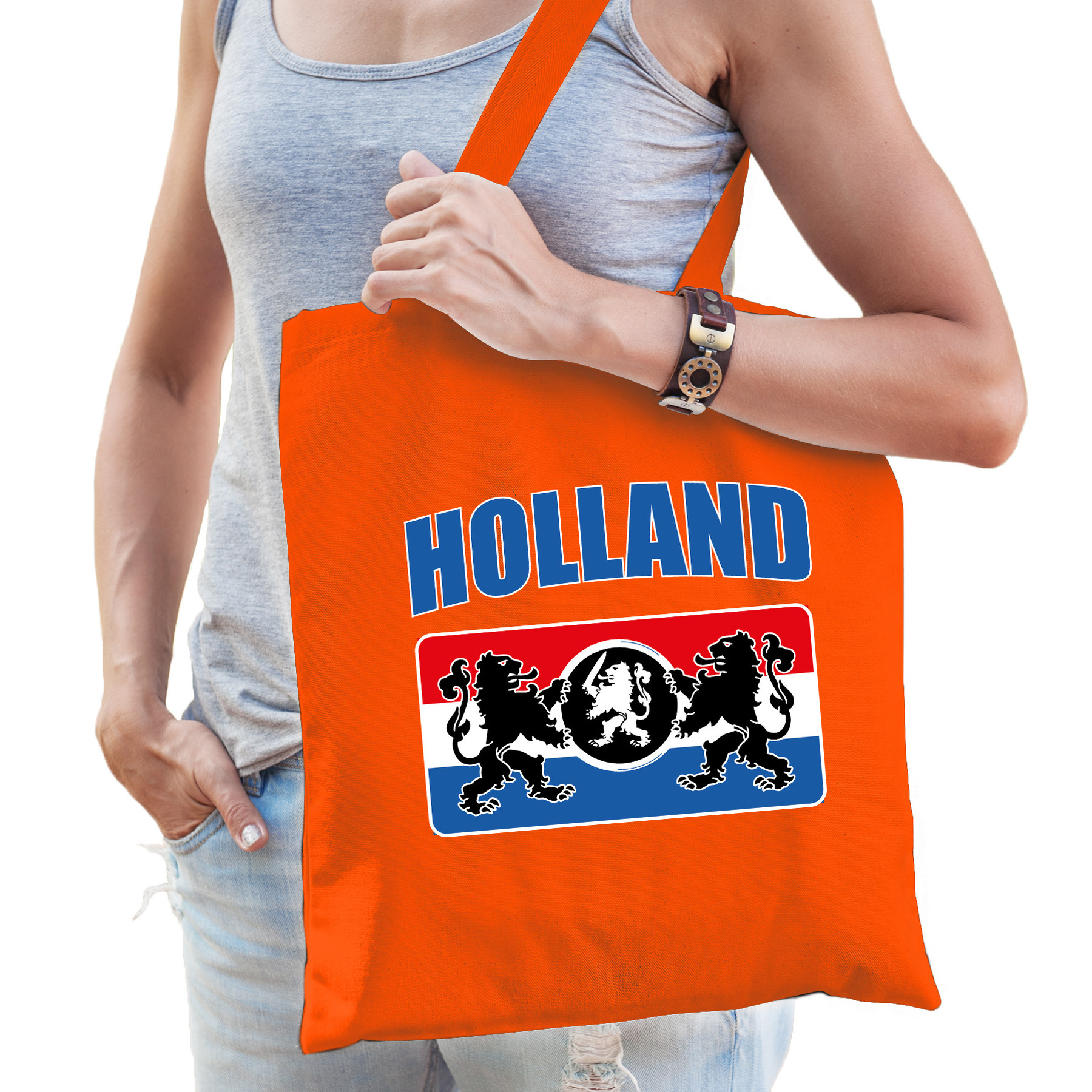 Cadeau tas - oranje - voor dames en heren - Holland leeuw met wapenschild