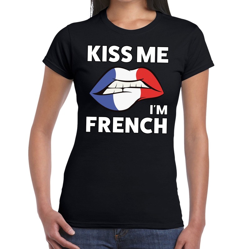 Kiss me i am French t-shirt zwart dames