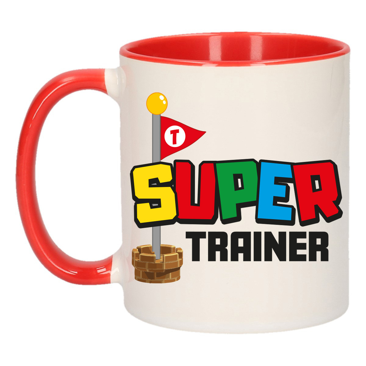 Cadeau koffie/thee mok voor trainer/coach - rood - super trainer - keramiek - 300 ml