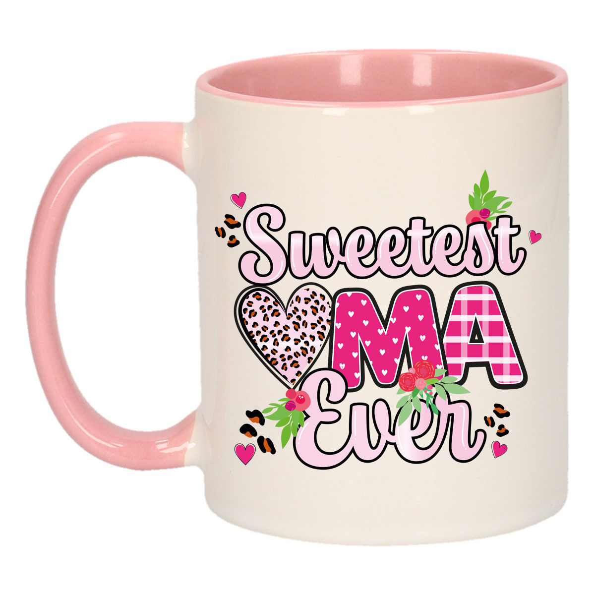 Cadeau koffie/thee mok oma - roze oor - liefste oma ooit - 300 ml