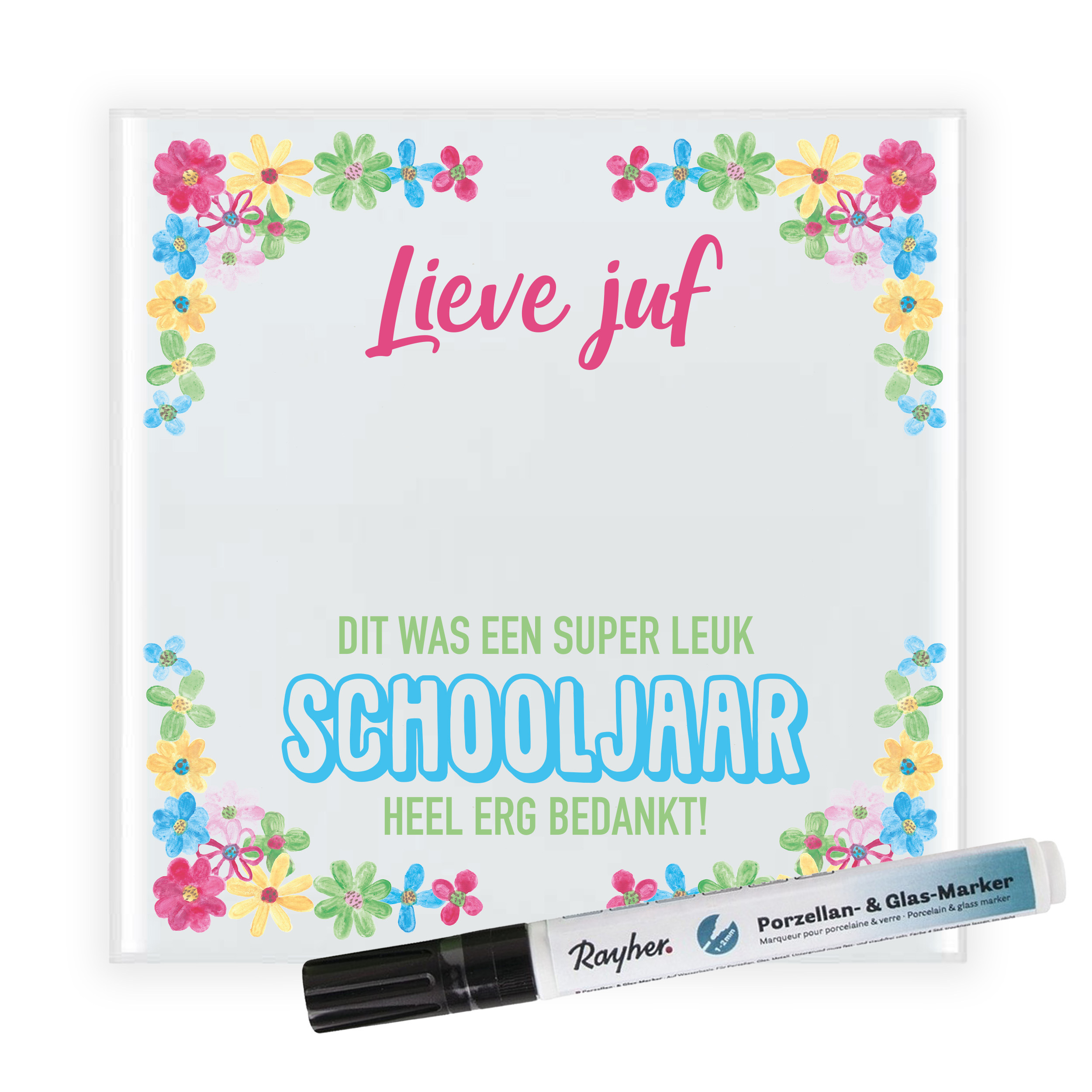 Cadeau tegel voor juf - lieve juf - invul tegel - bloemetjes - keramiek - 15 cm