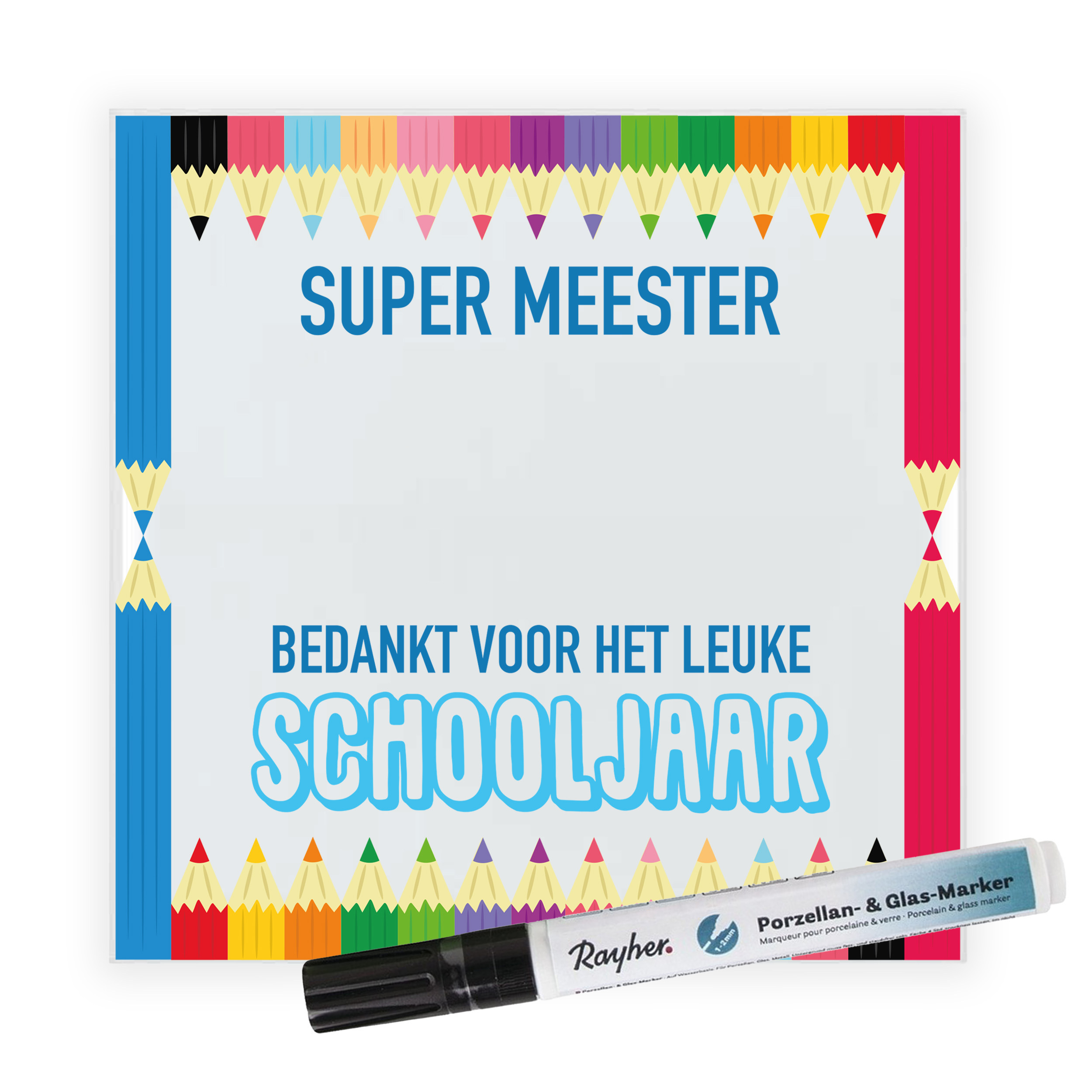 Cadeau tegel voor meester - super meester - invul tegel - multi kleur - keramiek - 15 cm