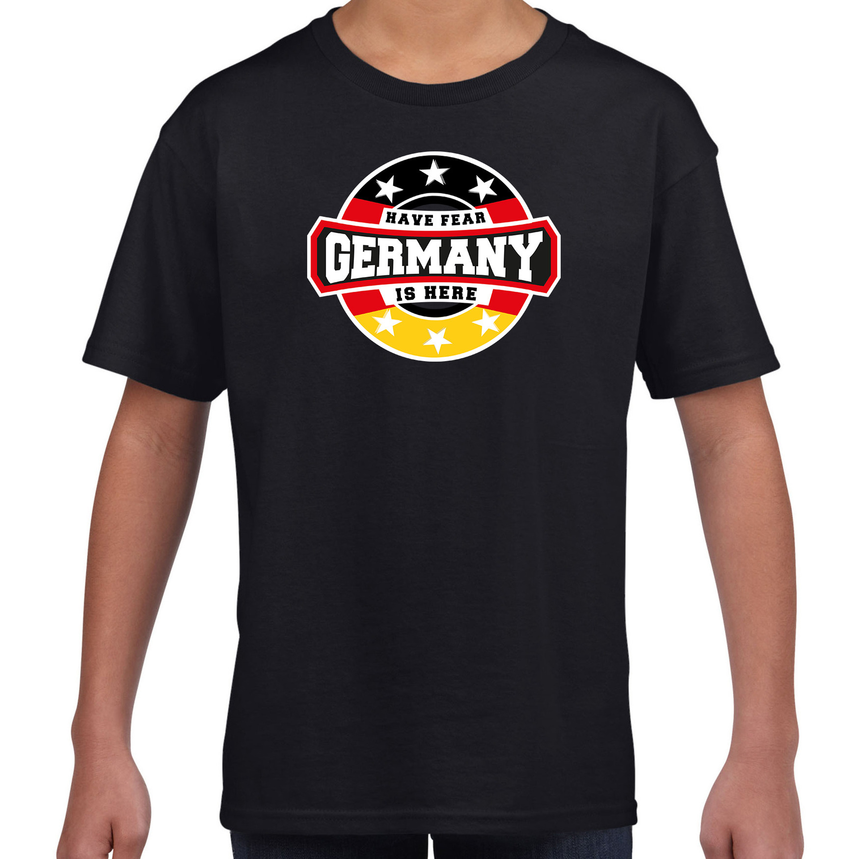 Have fear Germany is here / Duitsland supporter t-shirt zwart voor kids