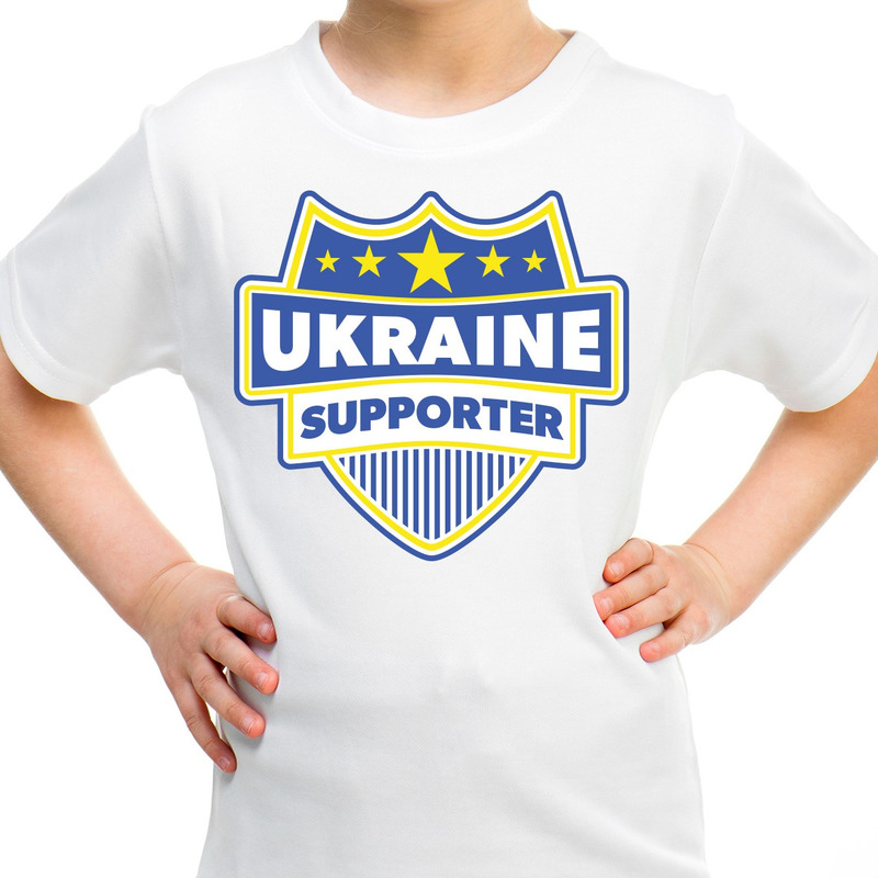 Oekraine / Ukraine schild supporter t-shirt wit voor kinderen