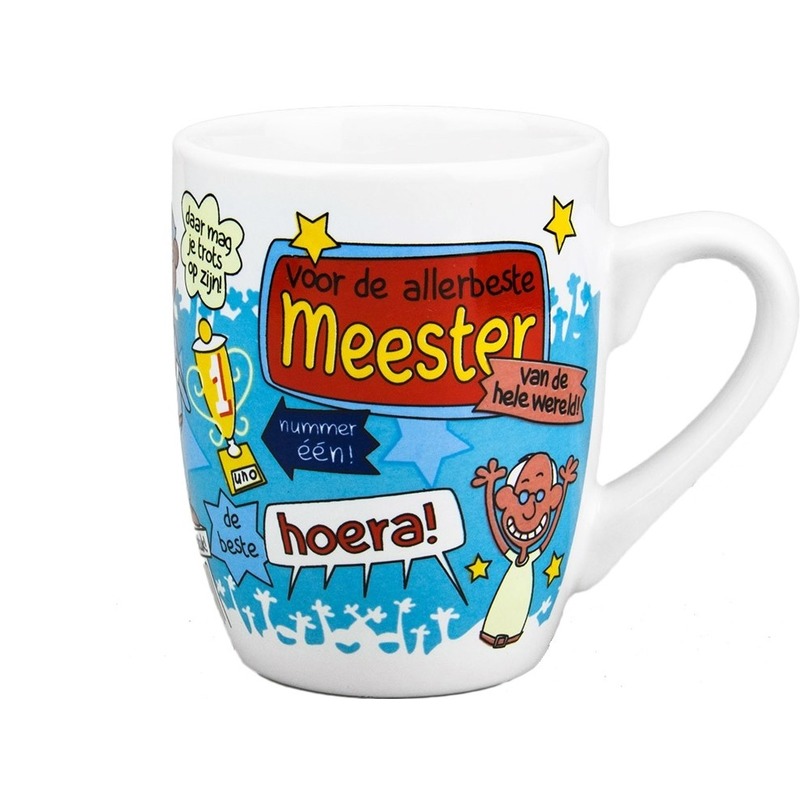 Cartoon koffiemok/beker school meester - 300 ml - leraar cadeau beker - meesterdag