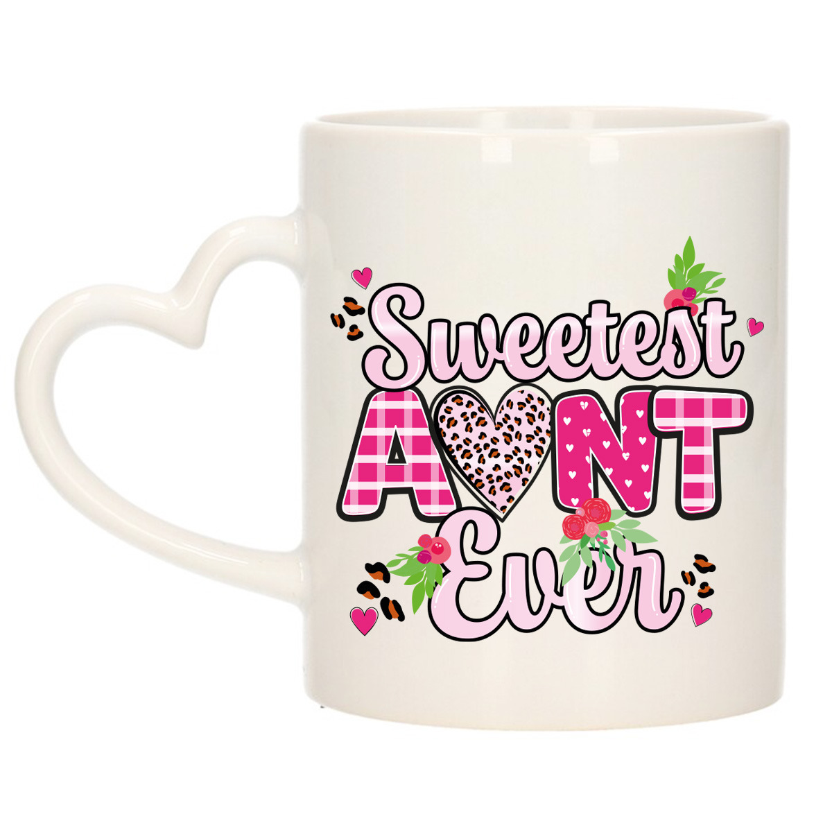 Cadeau koffie/thee mok tante - hartjes oor - liefste tante ooit - 300 ml