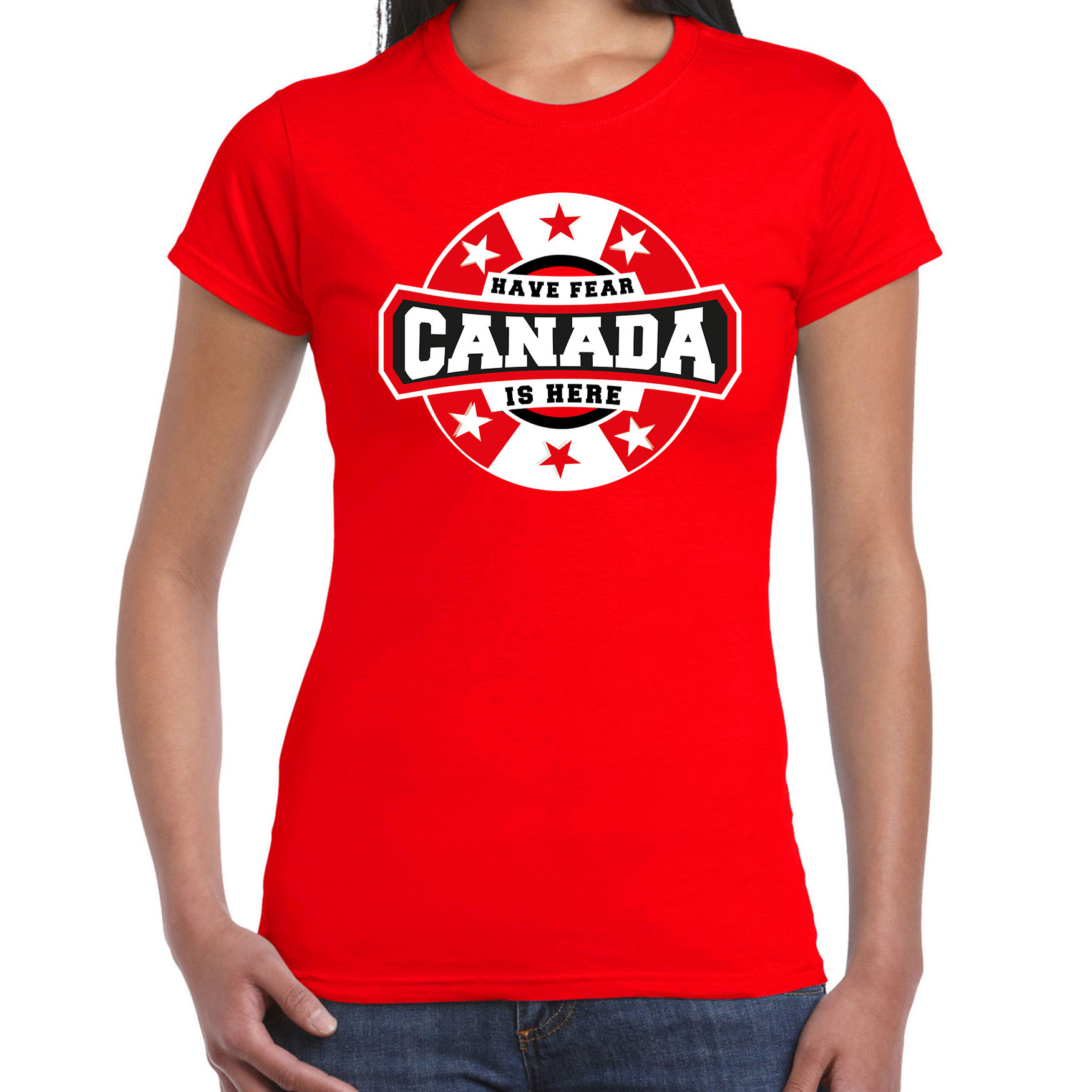Have fear Canada is here / Canada supporter t-shirt rood voor dames