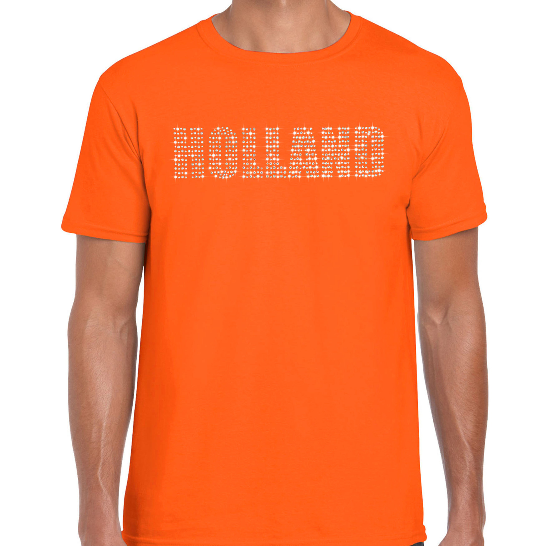 Glitter Holland t-shirt oranje rhinestone steentjes voor heren Nederland supporter EK/ WK