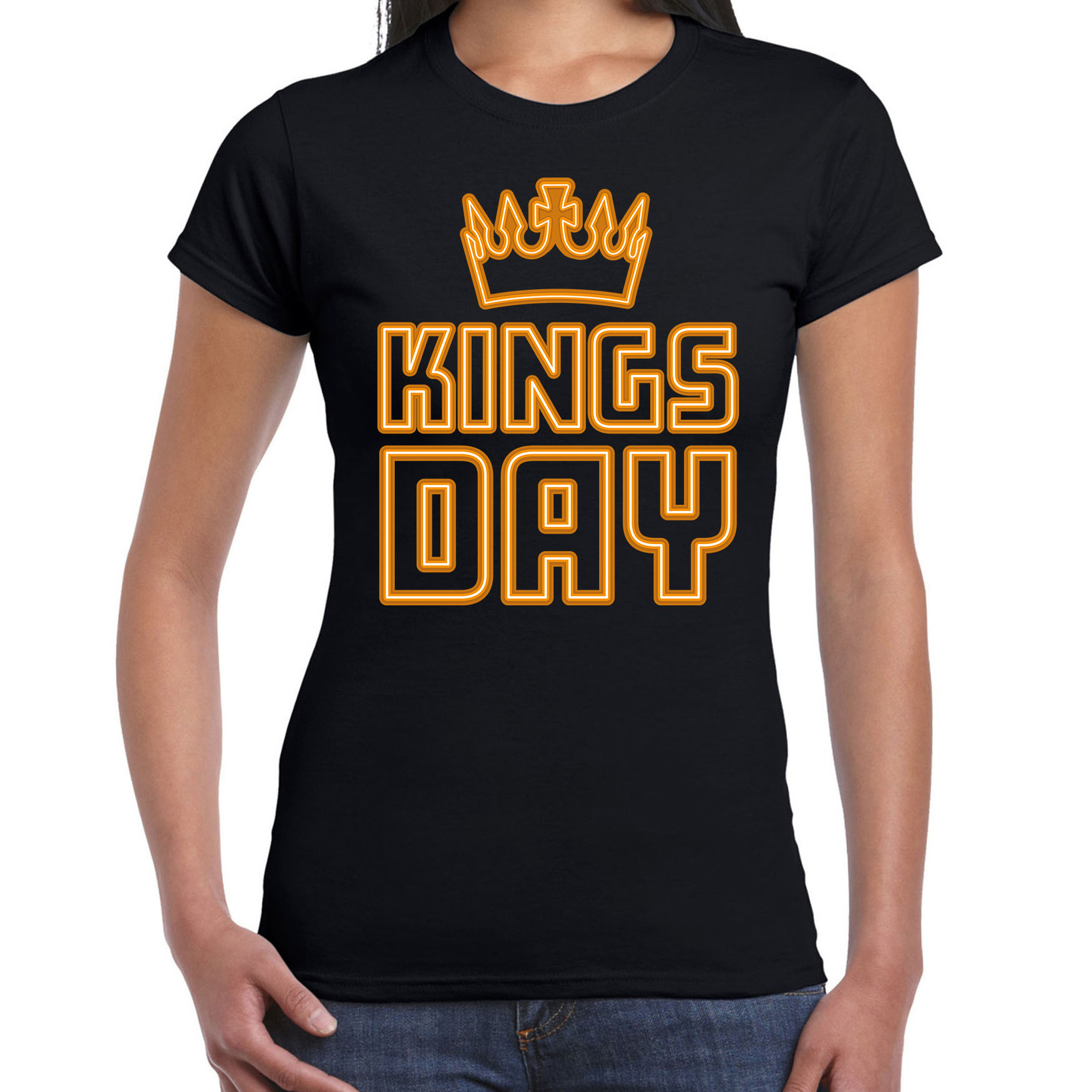 Koningsdag t-shirt - kingsday - kroontje - dames - zwart