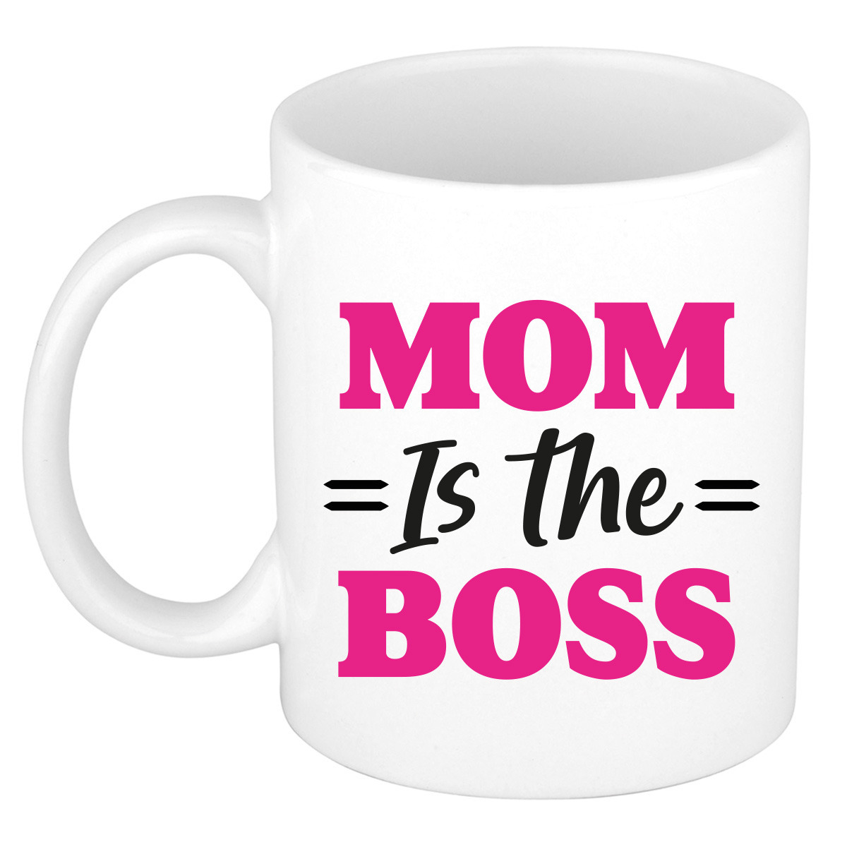 Cadeau koffie/thee mok mama - wit/roze - mam is de baas - 300 ml - Moederdag
