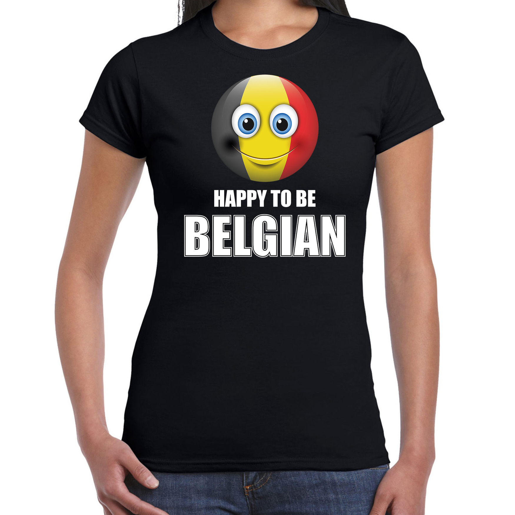 Belgie emoticon Happy to be Belgian landen t-shirt zwart dames