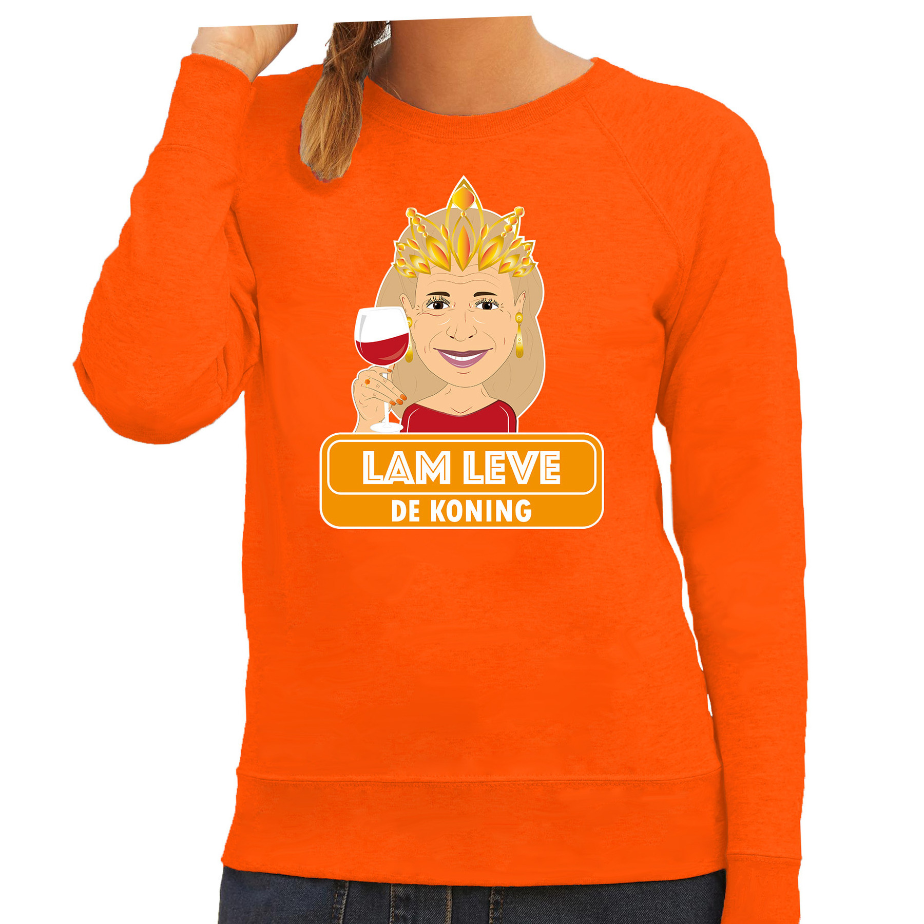 Oranje Koningsdag sweater - lam leve de koning - Maxima - dames