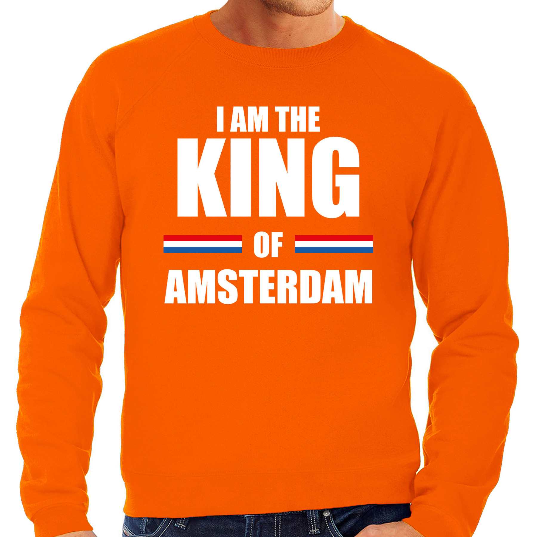 I am the King of Amsterdam Koningsdag sweater / trui oranje voor heren