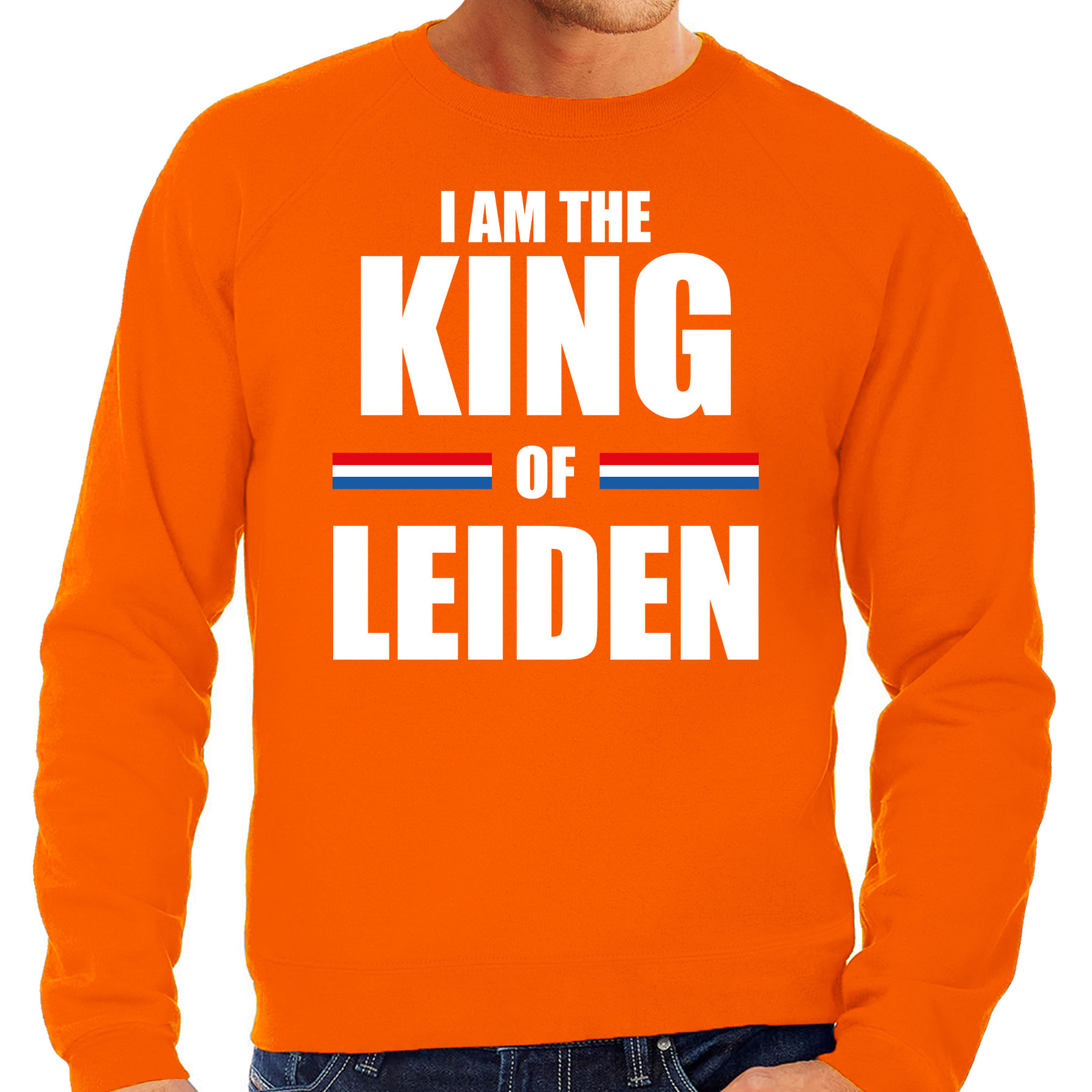 I am the King of Leiden Koningsdag sweater / trui oranje voor heren