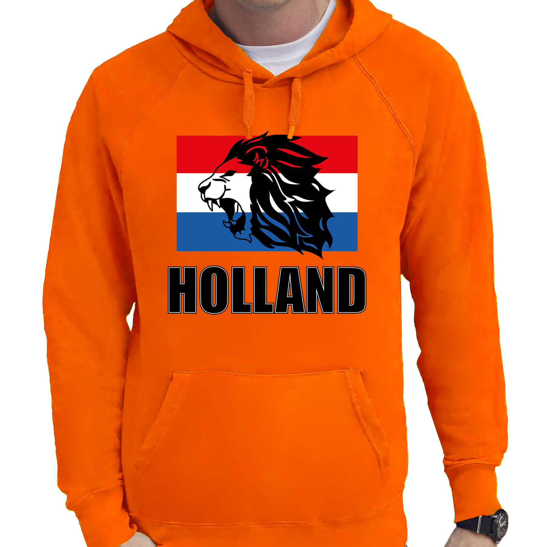 Oranje fan hoodie voor heren - met leeuw en vlag - Holland / Nederland supporter