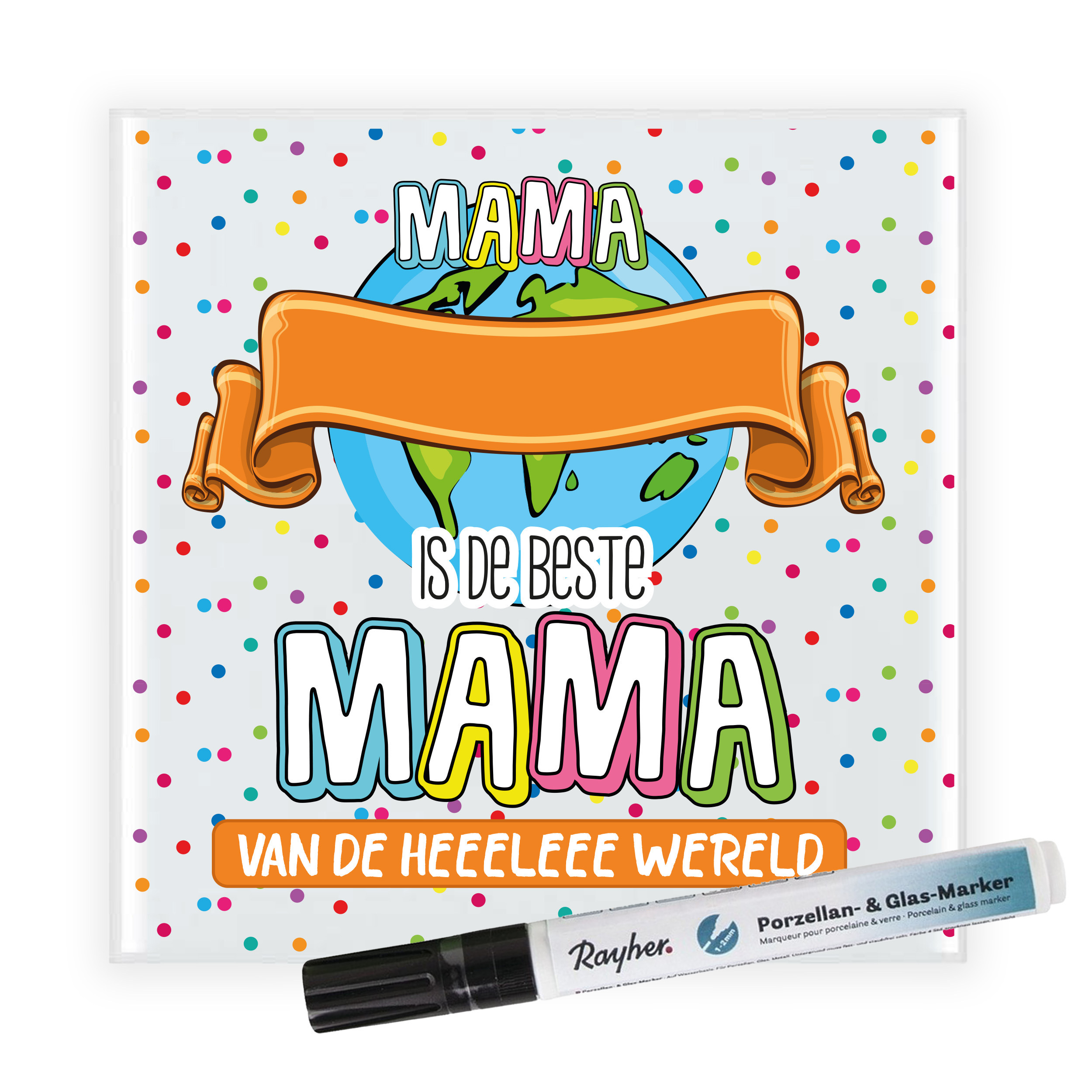 Cadeau tegel voor mama - de beste mama - invul tegel - stippen - keramiek - 15 cm