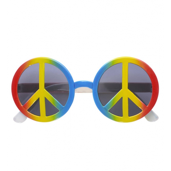 Peace hippie sixties verkleed zonnebril - multicolor - kunststof - flower power - jaren 60