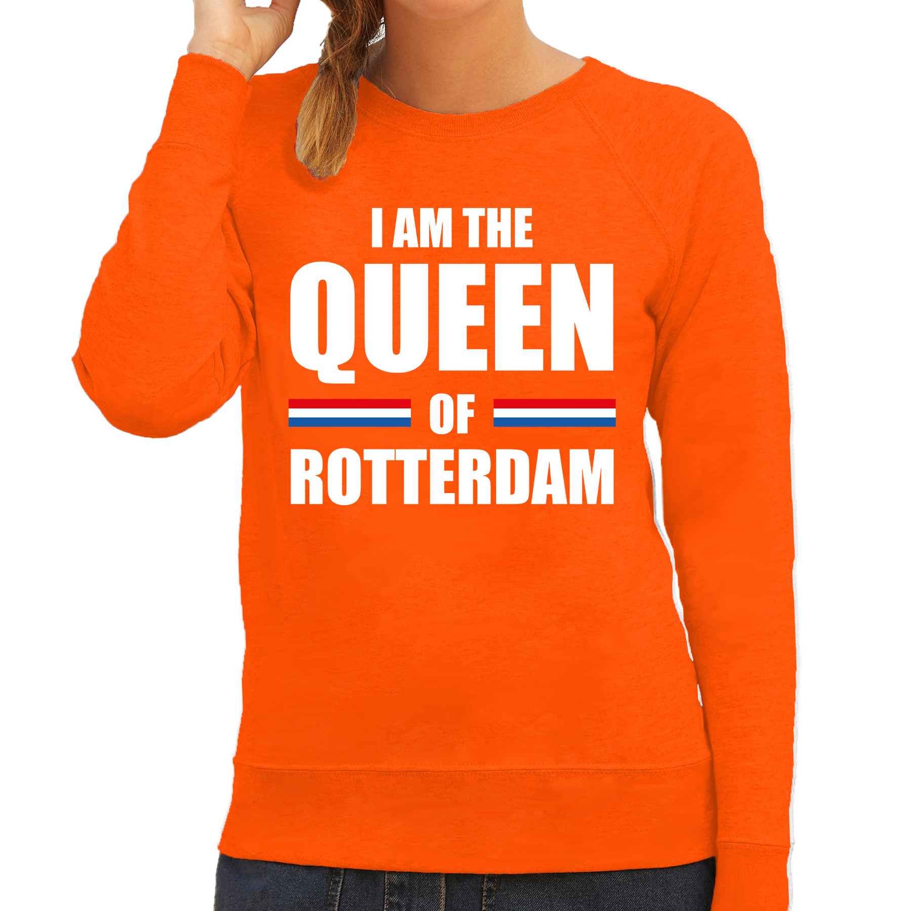 I am the Queen of Rotterdam Koningsdag sweater / trui oranje voor dames
