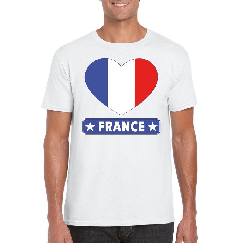 Frankrijk hartjes vlag - supporters - t-shirt - wit - heren - Landen