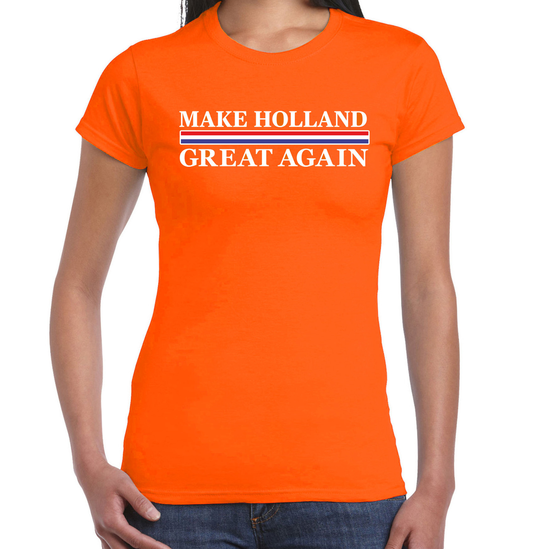 Koningsdag verkleed t-shirt - make Holland great again - oranje - dames
