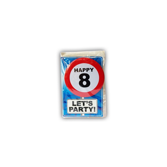 8 jaar ansichtkaart met button