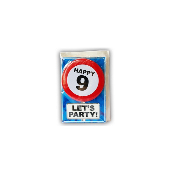 9 jaar ansichtkaart met button
