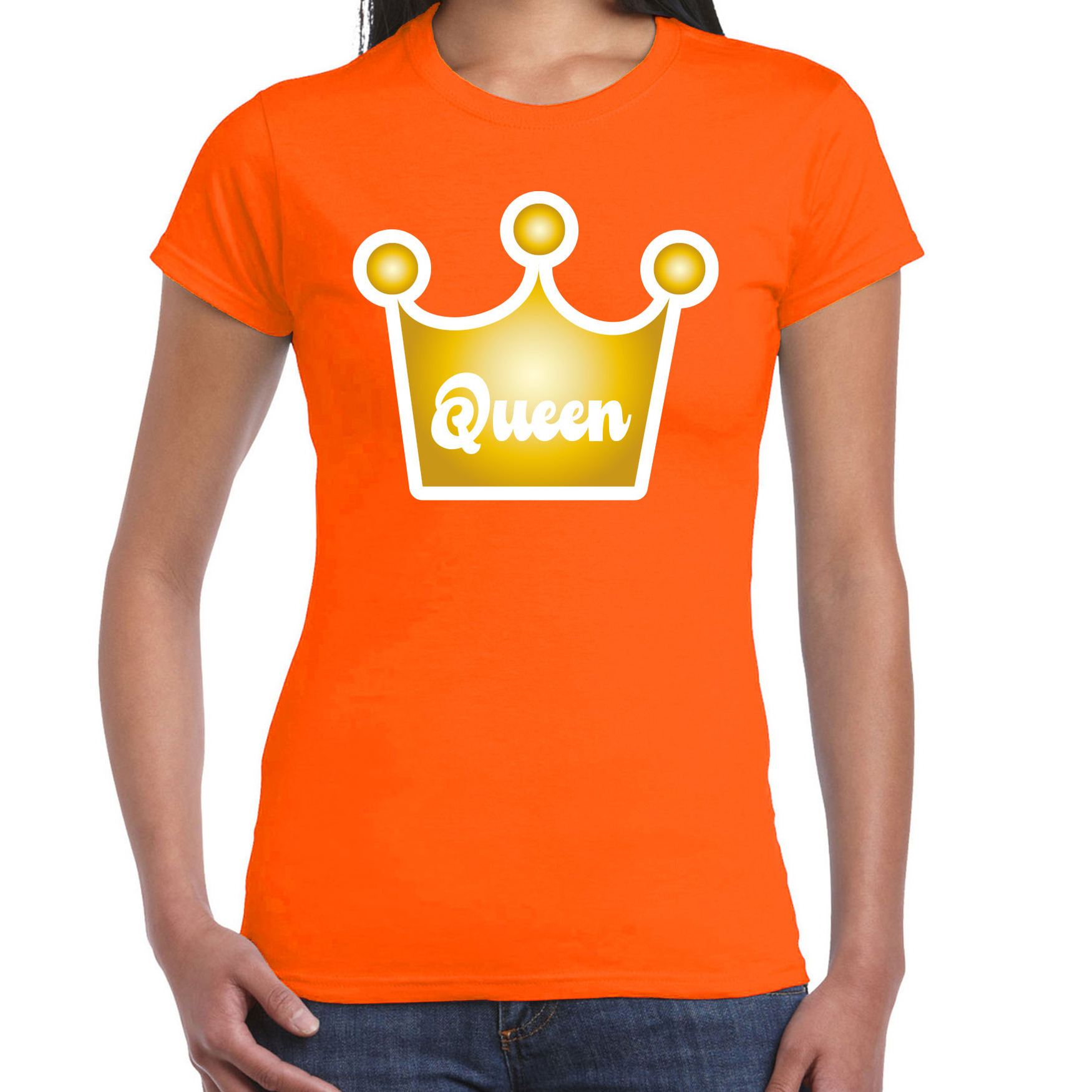 Koningsdag verkleed t-shirt kroon - Queen - oranje - dames