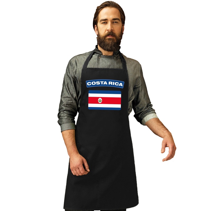Costa Rica vlag barbecueschort/ keukenschort zwart volwassenen