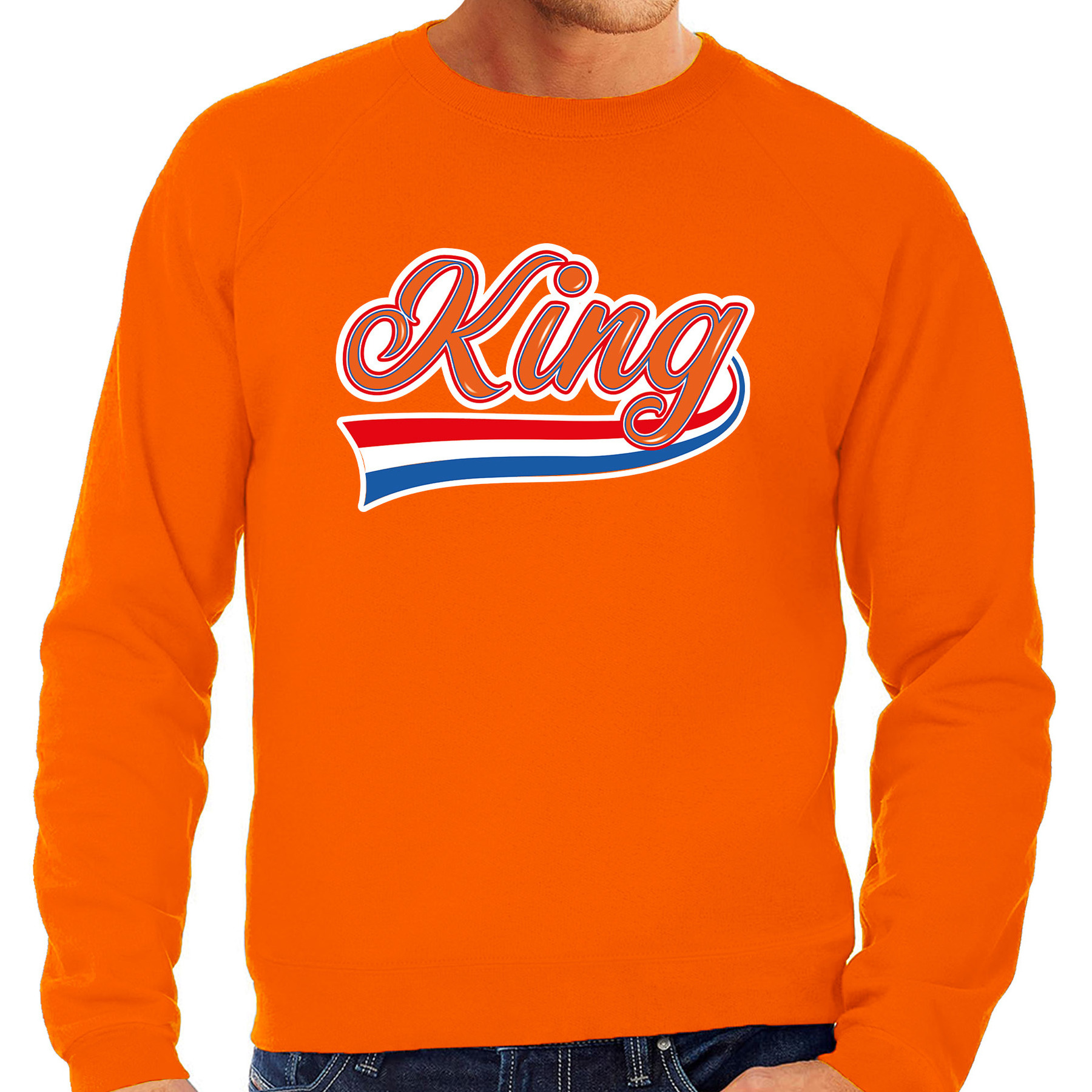 Grote maten King met sierlijke wimpel sweater oranje voor heren - Koningsdag truien
