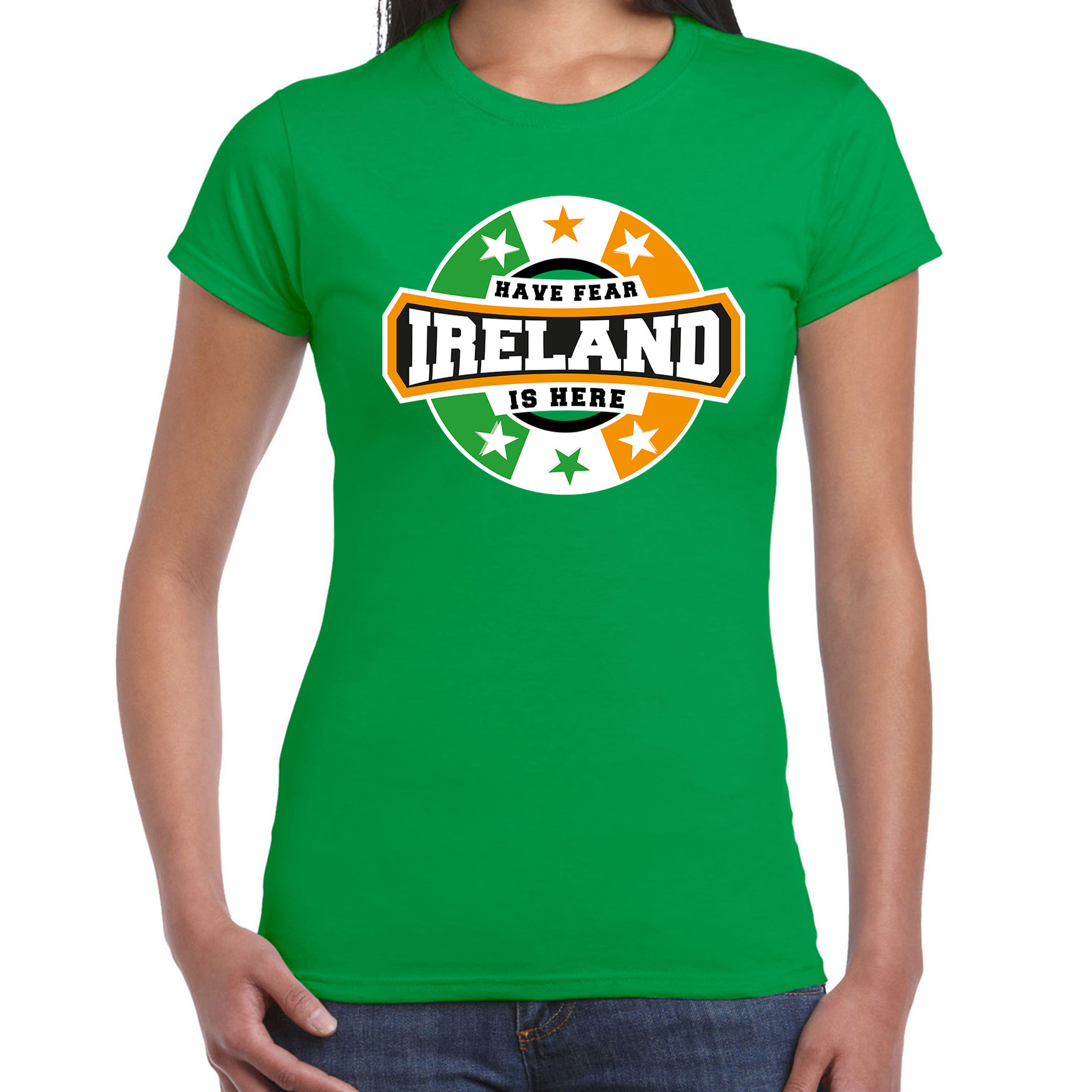 Have fear Ireland is here / Ierland supporter t-shirt groen voor dames