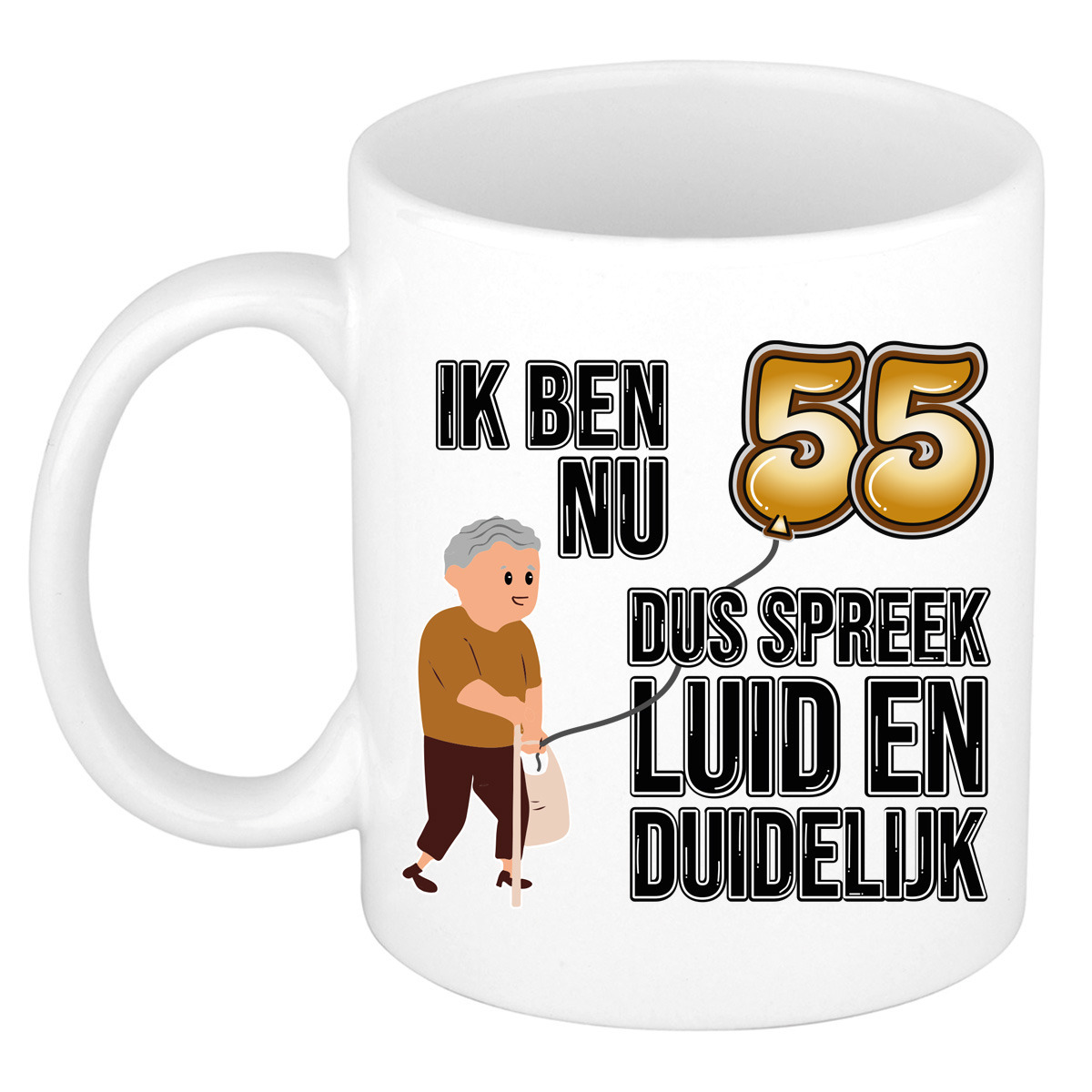 Verjaardag cadeau mok 55 jaar - luid en duidelijk - bruin - 300 ml - Keramiek