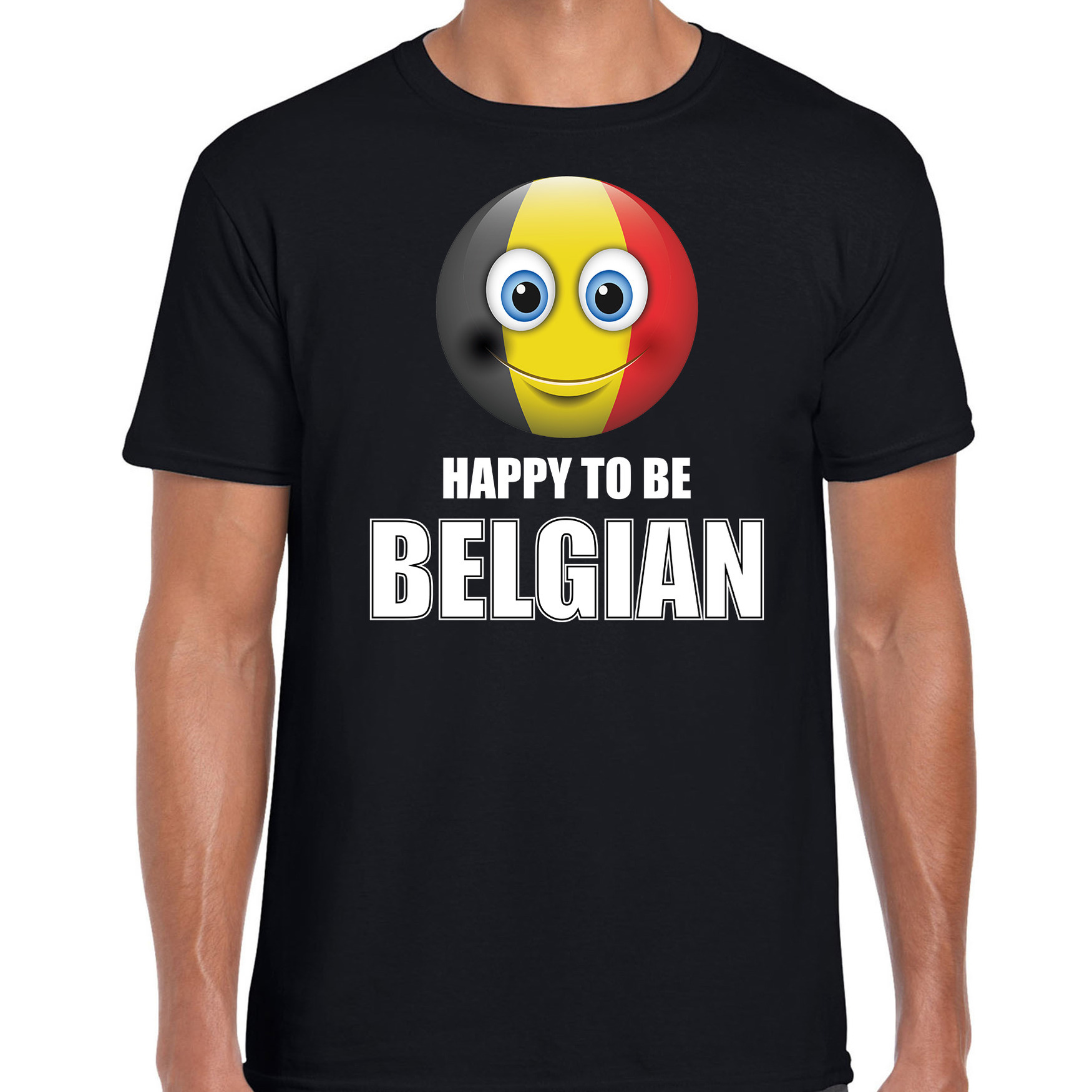 Belgie emoticon Happy to be Belgian landen t-shirt zwart heren