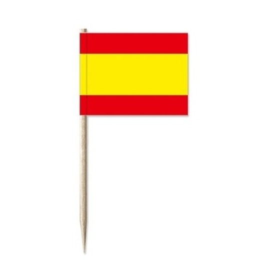 Cocktailprikkers van vlag Spanje - 50x stuks - mini vlaggetjes - Spaans versiering prikkertjes