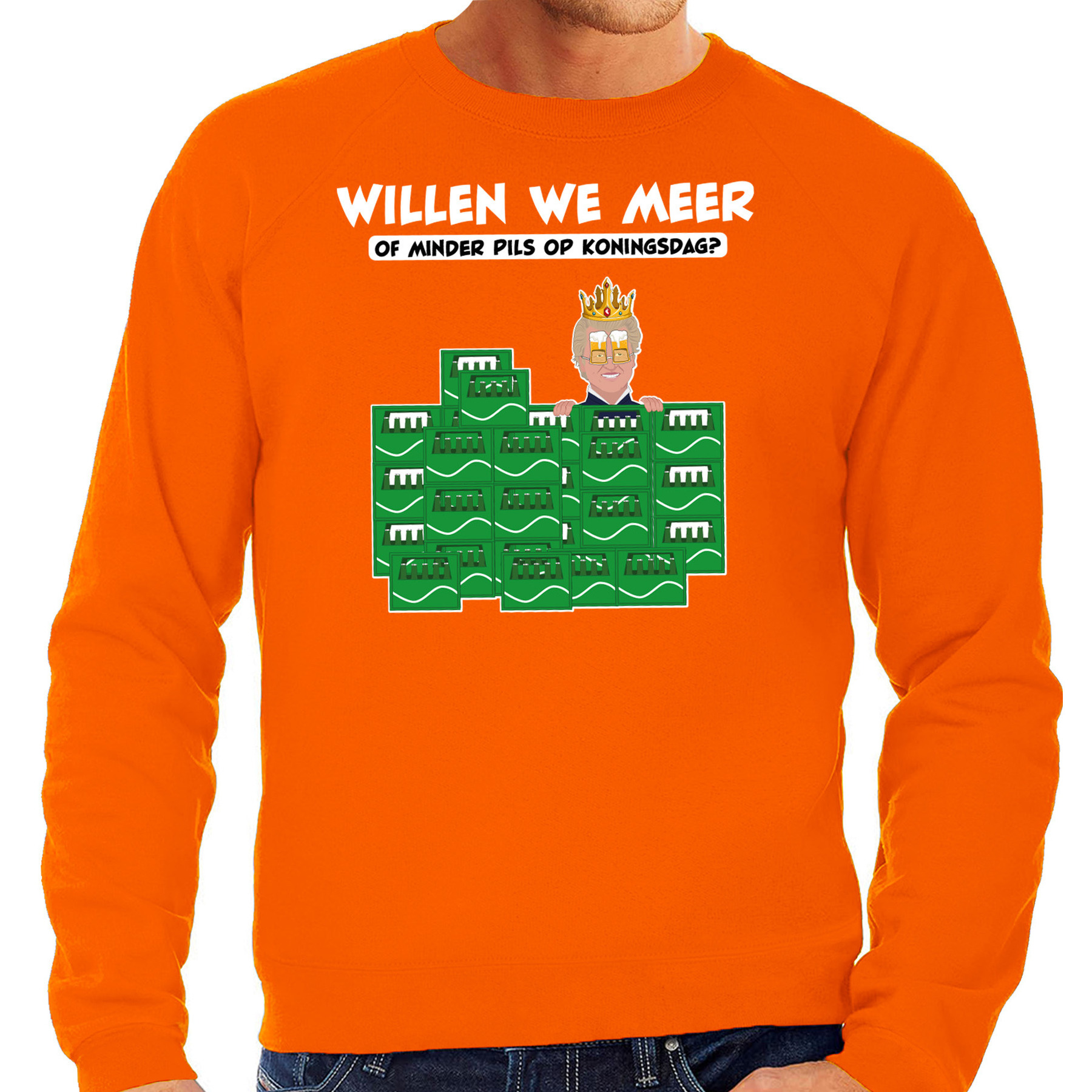 Koningsdag sweater voor heren - meer of minder - bier/pils - oranje - feestkleding