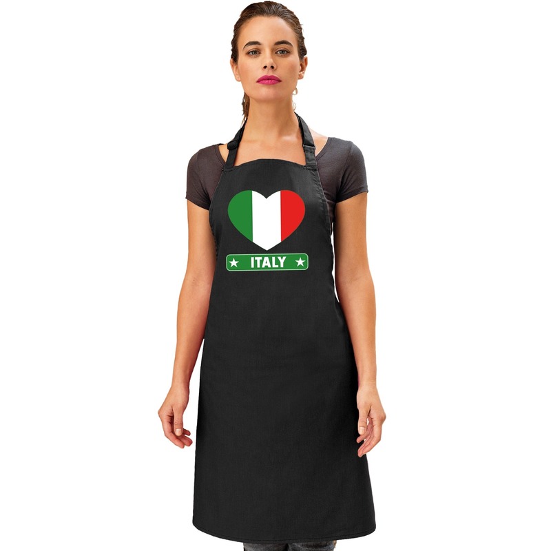 I Love Italie - hartjes vlag - barbecueschort - keukenschort - zwart - volwassenen