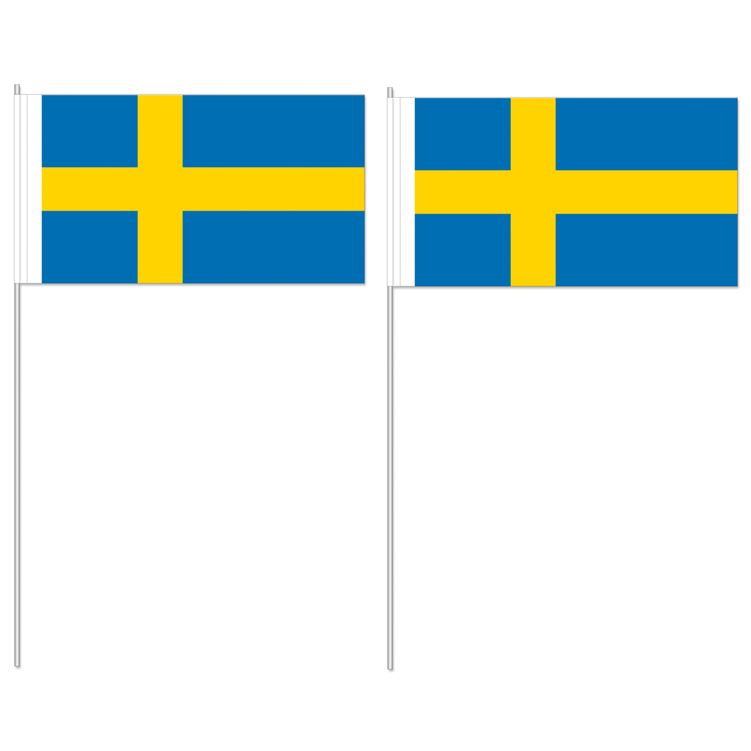 Zwaaivlaggetje Zweden - 50x - 12 x 24 cm - stokje 40 cm - Zweedse versiering - handvlag - vlaggetje