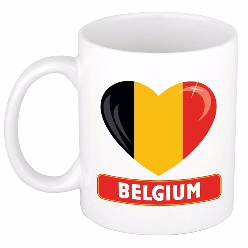 I Love Hartje vlag Belgie koffiemok - beker - 300 ml - landen vlag supporters - feestartikelen