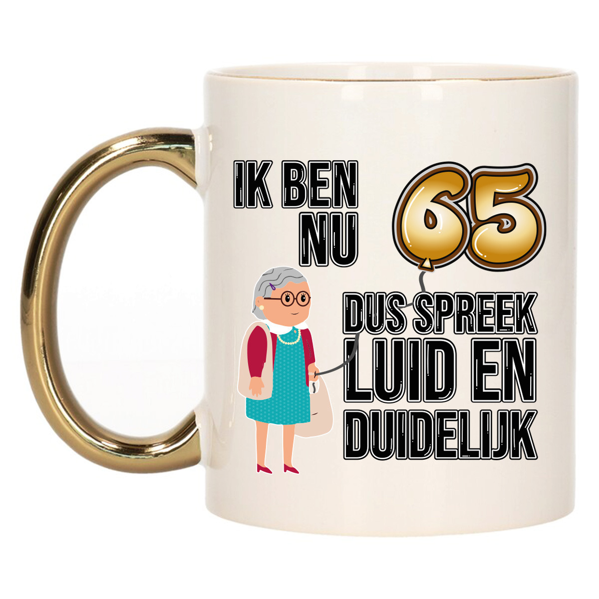 Verjaardag cadeau mok 65 jaar - luid en duidelijk oma - goud - 300 ml - Keramiek