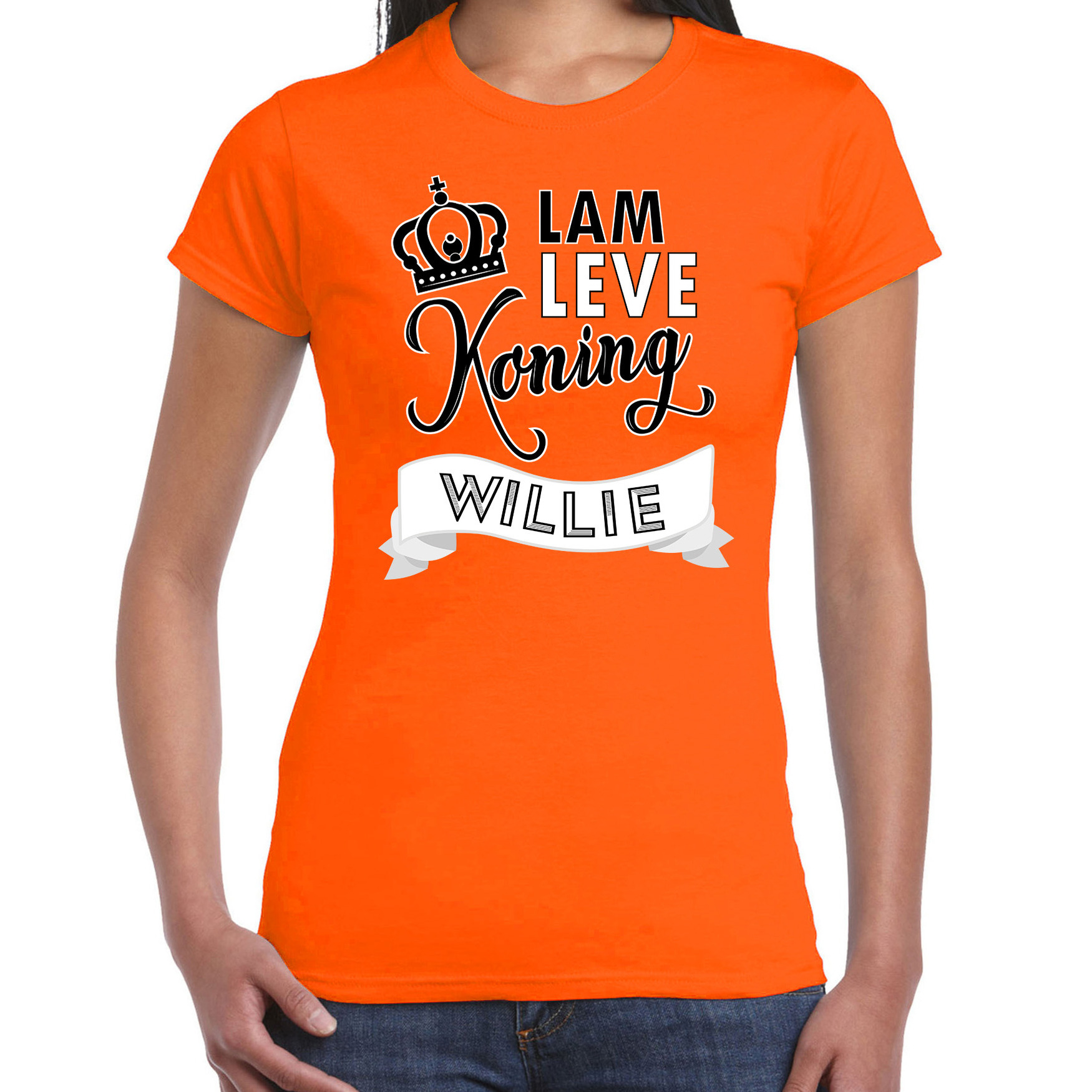 Oranje Koningsdag t-shirt - lam leve koning willie - dames
