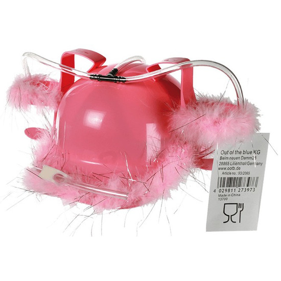 Bierhelm - roze - met veren - Drinkspel/drankspel artikel - Vrijgezellenfeest - helm