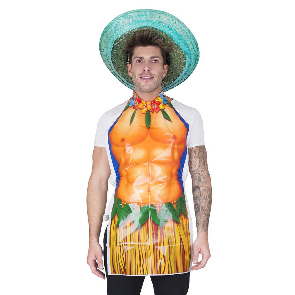 Hawaii thema verkleedkleding schort - gespierde man - one size - BBQ - Tuinfeest
