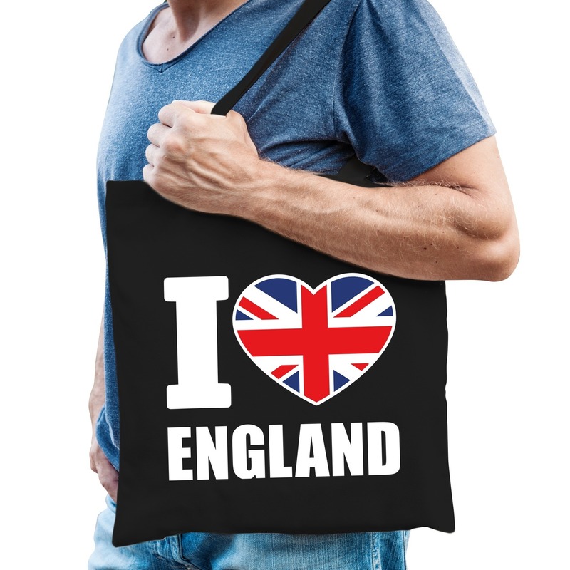 Katoenen Engeland tasje I love England zwart