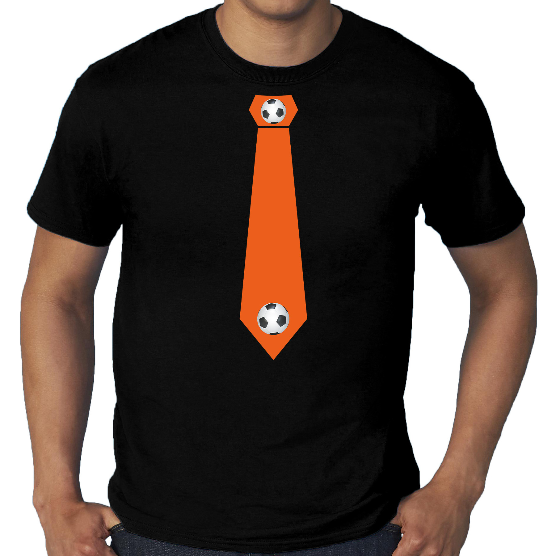 Grote maten zwart t-shirt Holland / Nederland supporter oranje voetbal stropdas EK/ WK voor heren