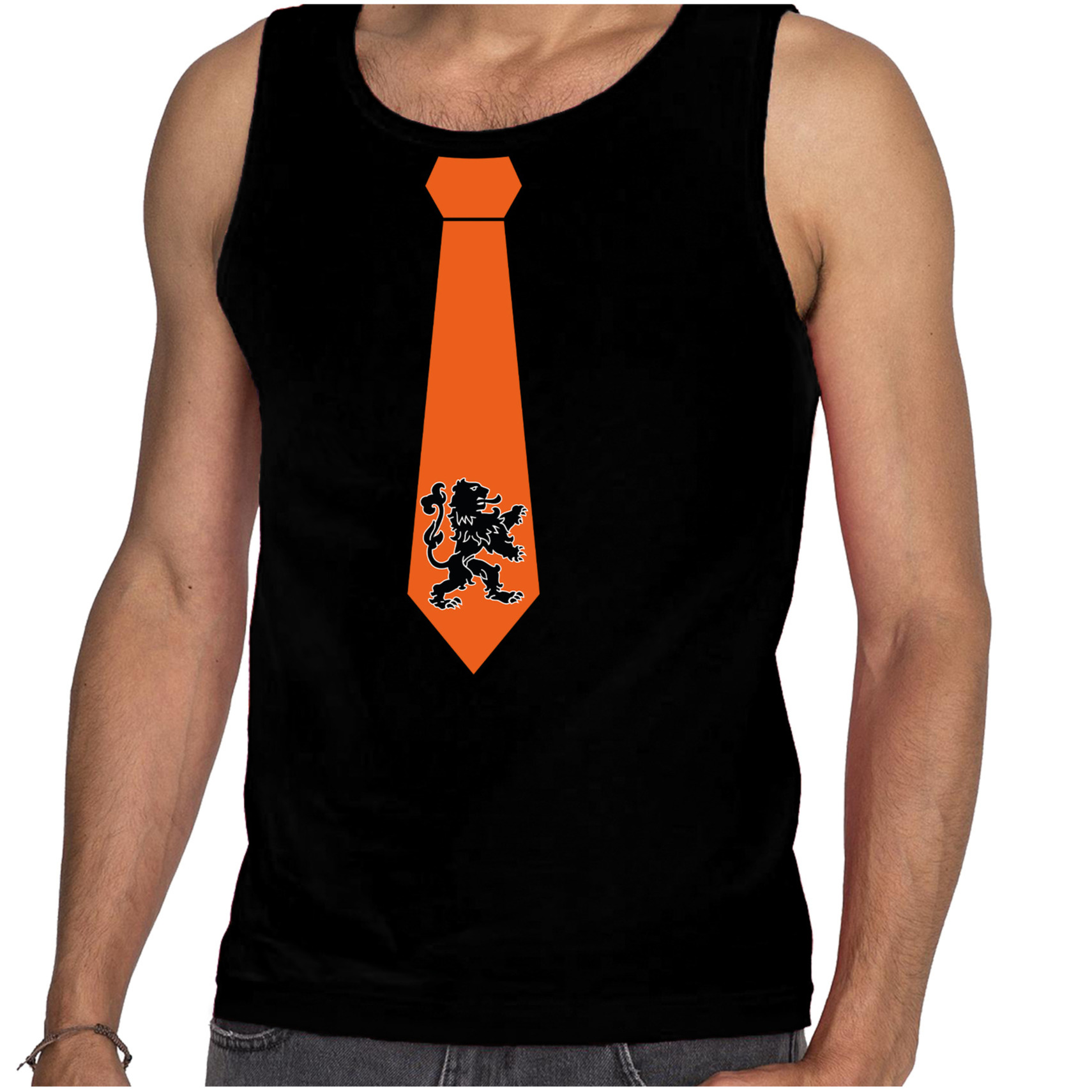 Zwarte tanktop oranje leeuw stropdas Holland / Nederland supporter EK/ WK voor heren